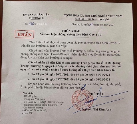 KHẨN: Ai từng đến khách sạn Quang Trung vào 2 khung giờ sau chú ý - Ảnh 1. KHẨN: Ai từng đến khách sạn Quang Trung vào 2 khung giờ sau chú ý - Ảnh 1.