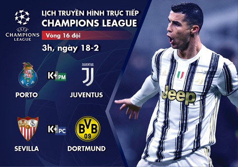 Lịch trực tiếp Champions League 18-2: Porto - Juventus, Sevilla - Dortmund - Ảnh 1. Lịch trực tiếp Champions League 18-2: Porto - Juventus, Sevilla - Dortmund - Ảnh 1.