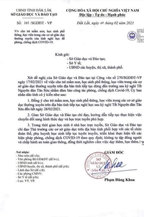 Đắk Lắk: Lan truyền văn bản giả mạo nghỉ học ‘hết sức ngớ ngẩn’ - Ảnh 1. Đắk Lắk: Lan truyền văn bản giả mạo nghỉ học ‘hết sức ngớ ngẩn’ - Ảnh 1.