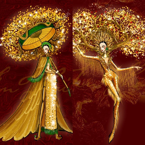 Bản vẽ quốc phục ‘Lá ngọc cành vàng’ tham gia Miss Grand International - Ảnh 1. Bản vẽ quốc phục ‘Lá ngọc cành vàng’ tham gia Miss Grand International - Ảnh 1.