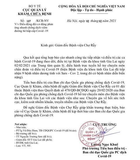 Bộ Y tế đề nghị BV Chợ Rẫy cử ngay đội phản ứng nhanh lên giúp Gia Lai - Ảnh 2. Bộ Y tế đề nghị BV Chợ Rẫy cử ngay đội phản ứng nhanh lên giúp Gia Lai - Ảnh 2.