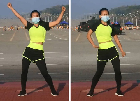 Cô gái thản nhiên tập thể dục giữa chính biến ở Myanmar? - Ảnh 1.