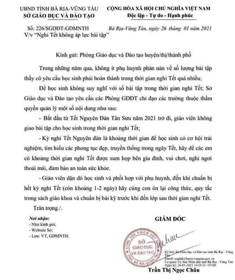 Một tỉnh ra văn bản không giao bài tập về nhà cho học sinh khi nghỉ tết - Ảnh 2. Một tỉnh ra văn bản không giao bài tập về nhà cho học sinh khi nghỉ tết - Ảnh 2.