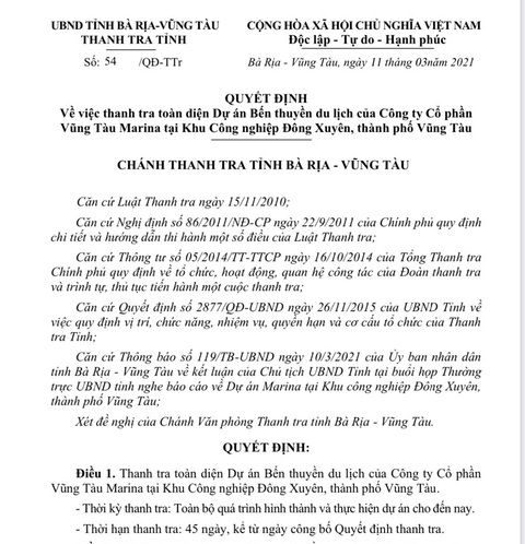 Thanh tra toàn diện dự án bến thuyền du lịch Vũng Tàu Marina - Ảnh 2. Thanh tra toàn diện dự án bến thuyền du lịch Vũng Tàu Marina - Ảnh 2.