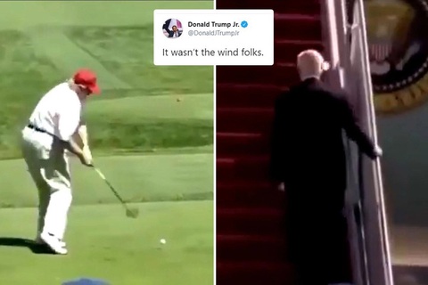 Đăng clip chế ông Biden té, con trai ông Trump bị chê hành xử trẻ con - Ảnh 1. Đăng clip chế ông Biden té, con trai ông Trump bị chê hành xử trẻ con - Ảnh 1.