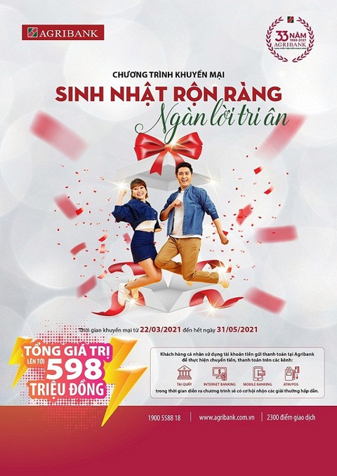 Agribank dành hơn 2 tỉ đồng khuyến mãi mừng sinh nhật lần thứ 33 - Ảnh 2. Agribank dành hơn 2 tỉ đồng khuyến mãi mừng sinh nhật lần thứ 33 - Ảnh 2.