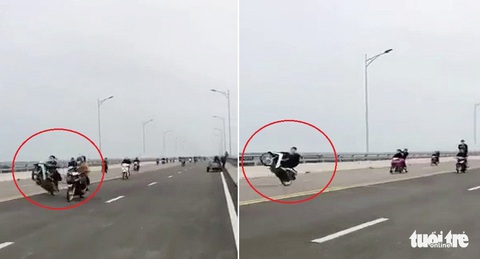 Triệu tập hàng chục thanh niên ‘bốc đầu’ xe máy trên cầu Cửa Hội - Ảnh 1. Triệu tập hàng chục thanh niên ‘bốc đầu’ xe máy trên cầu Cửa Hội - Ảnh 1.