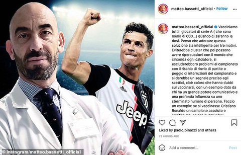 Điểm tin thể thao tối 3-3: Quan chức y tế kêu gọi Ronaldo xung phong tiêm vắc xin COVID-19 - Ảnh 1. Điểm tin thể thao tối 3-3: Quan chức y tế kêu gọi Ronaldo xung phong tiêm vắc xin COVID-19 - Ảnh 1.
