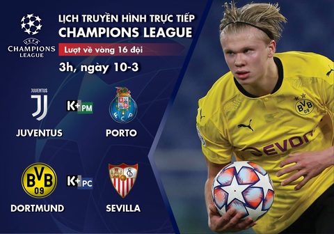 Lịch trực tiếp Champions League ngày 10-3: Juventus - Porto, Dortmund - Sevilla - Ảnh 1. Lịch trực tiếp Champions League ngày 10-3: Juventus - Porto, Dortmund - Sevilla - Ảnh 1.
