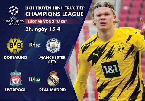 Lịch trực tiếp tứ kết lượt về Champions League: Dortmund - Man City, Liverpool - Real Madrid - Ảnh 1. Lịch trực tiếp tứ kết lượt về Champions League: Dortmund - Man City, Liverpool - Real Madrid - Ảnh 1.
