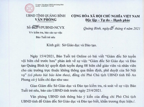 Kiểm tra việc giám đốc sở tự ký 8 quyết định tuyển dụng trước khi hết nhiệm kỳ - Ảnh 1. Kiểm tra việc giám đốc sở tự ký 8 quyết định tuyển dụng trước khi hết nhiệm kỳ - Ảnh 1.