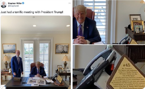 Bàn phòng làm việc mới của ông Trump giống bàn tổng thống Mỹ ở Phòng Bầu dục - Ảnh 1. Bàn phòng làm việc mới của ông Trump giống bàn tổng thống Mỹ ở Phòng Bầu dục - Ảnh 1.