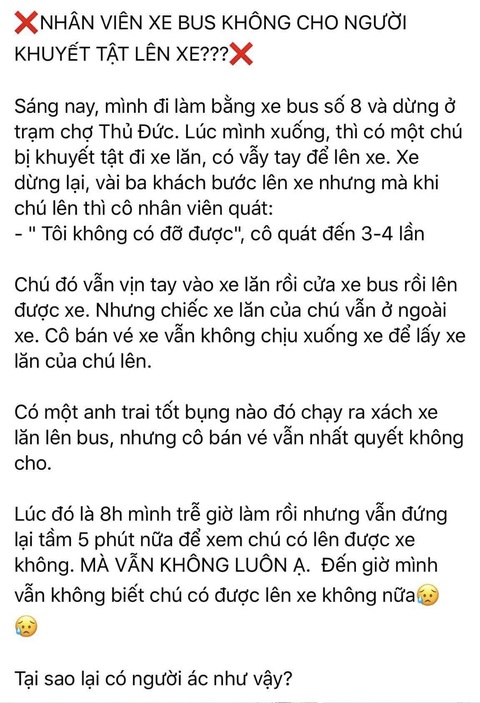 Nhân viên xe buýt ở TP.HCM không cho người khuyết tật lên xe? - Ảnh 1. Nhân viên xe buýt ở TP.HCM không cho người khuyết tật lên xe? - Ảnh 1.