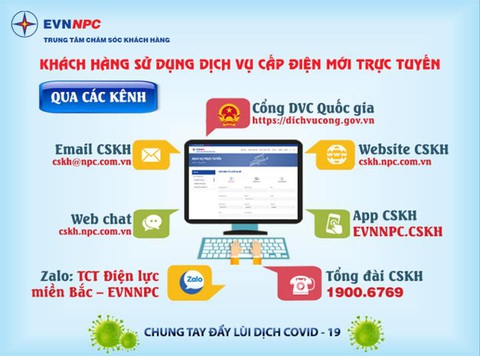 EVNNPC: Khách hàng sử dụng dịch vụ điện trực tuyến để phòng chống dịch COVID-19 - Ảnh 1. EVNNPC: Khách hàng sử dụng dịch vụ điện trực tuyến để phòng chống dịch COVID-19 - Ảnh 1.
