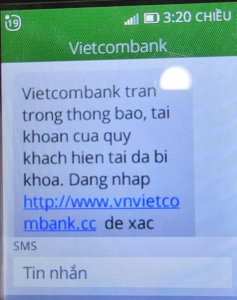 Cảnh báo mạo danh tin nhắn của Vietcombank chiếm đoạt tiền của khách - Ảnh 1. Cảnh báo mạo danh tin nhắn của Vietcombank chiếm đoạt tiền của khách - Ảnh 1.