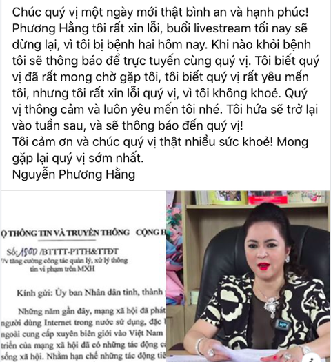 Bà Phương Hằng cam kết thôi không livestream tối nay - Ảnh 1. Bà Phương Hằng cam kết thôi không livestream tối nay - Ảnh 1.