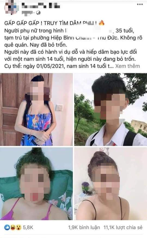 Truy xét chủ tài khoản đăng thông tin truy tìm người phụ nữ dâm ô nam sinh ở Thủ Đức - Ảnh 1. Truy xét chủ tài khoản đăng thông tin truy tìm người phụ nữ dâm ô nam sinh ở Thủ Đức - Ảnh 1.