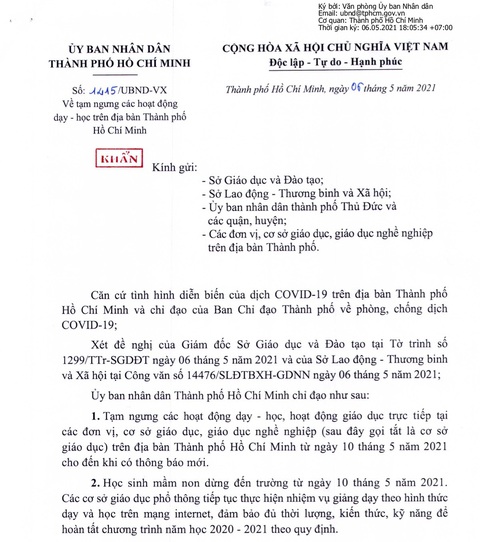 NÓNG: Học sinh TP.HCM ngừng đến trường từ ngày 10-5 - Ảnh 2. NÓNG: Học sinh TP.HCM ngừng đến trường từ ngày 10-5 - Ảnh 2.