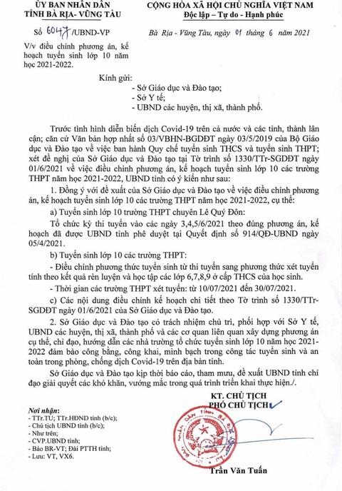 Bà Rịa - Vũng Tàu chuyển từ thi tuyển sang xét tuyển vào lớp 10 - Ảnh 1. Bà Rịa - Vũng Tàu chuyển từ thi tuyển sang xét tuyển vào lớp 10 - Ảnh 1.