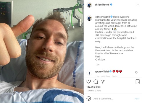 Eriksen đăng ảnh lên Instagram, cảm ơn sự quan tâm của mọi người - Ảnh 1. Eriksen đăng ảnh lên Instagram, cảm ơn sự quan tâm của mọi người - Ảnh 1.