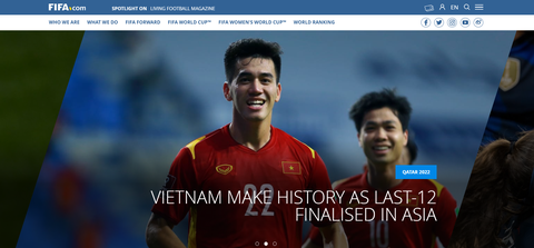 Việt Nam trở thành vedette trên trang chủ FIFA - Ảnh 1. Việt Nam trở thành vedette trên trang chủ FIFA - Ảnh 1.