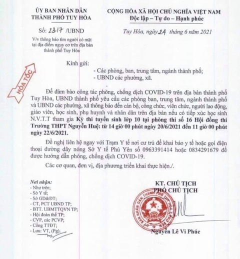Phú Yên: Tìm người tiếp xúc một thí sinh đi thi lớp 10 là F1 - Ảnh 2. Phú Yên: Tìm người tiếp xúc một thí sinh đi thi lớp 10 là F1 - Ảnh 2.