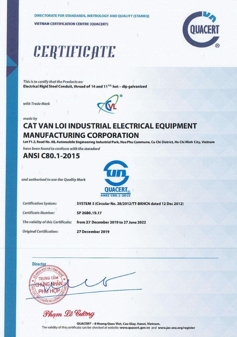 Nhà máy Cát Vạn Lợi đạt ISO 9001:2015 và ANSI C80.1 - Ảnh 3. Nhà máy Cát Vạn Lợi đạt ISO 9001:2015 và ANSI C80.1 - Ảnh 3.