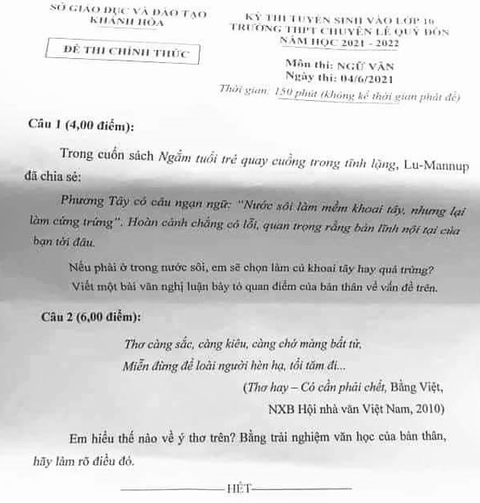 Đề văn nếu em phải ở trong nước sôi... bị cho là phản giáo dục - Ảnh 1. Đề văn nếu em phải ở trong nước sôi... bị cho là phản giáo dục - Ảnh 1.