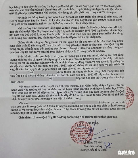 Phụ huynh phản đối học phí, Trường Quốc tế Á Châu cho học sinh thôi học - Ảnh 2. Phụ huynh phản đối học phí, Trường Quốc tế Á Châu cho học sinh thôi học - Ảnh 2.