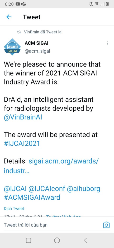 VinBrain giành giải thưởng quốc tế Công nghiệp ACM SIGAI - Ảnh 1. VinBrain giành giải thưởng quốc tế Công nghiệp ACM SIGAI - Ảnh 1.