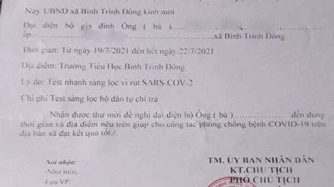 Thu hồi thư mời tự trả chi phí test nhanh sàng lọc, yêu cầu kiểm điểm người liên quan - Ảnh 1.