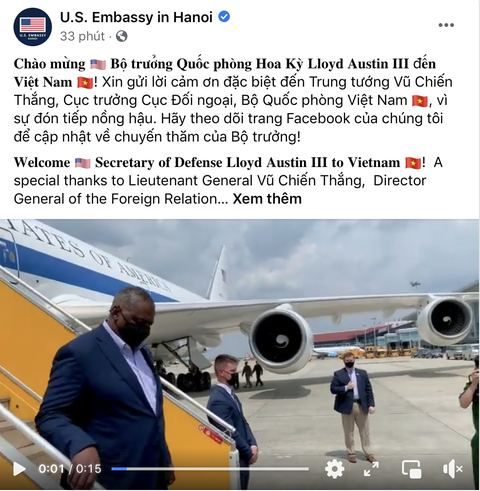 Bộ trưởng Quốc phòng Mỹ Lloyd Austin tới Việt Nam - Ảnh 2. Bộ trưởng Quốc phòng Mỹ Lloyd Austin tới Việt Nam - Ảnh 2.