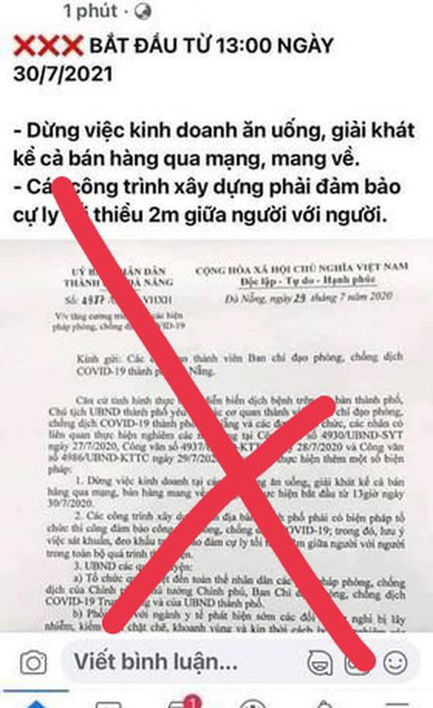 Xử phạt người đăng văn bản cũ, viết sai sự thật giãn cách toàn thành phố Đà Nẵng - Ảnh 2. Xử phạt người đăng văn bản cũ, viết sai sự thật giãn cách toàn thành phố Đà Nẵng - Ảnh 2.
