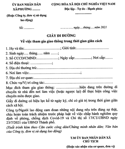 Hà Nội quy định mẫu giấy tờ cho các trường hợp được lưu thông trong giãn cách xã hội - Ảnh 1. Hà Nội quy định mẫu giấy tờ cho các trường hợp được lưu thông trong giãn cách xã hội - Ảnh 1.