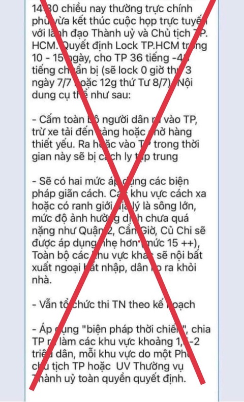 Quyết định lock TP.HCM trong 10-15 ngày là thông tin giả mạo - Ảnh 1. Quyết định lock TP.HCM trong 10-15 ngày là thông tin giả mạo - Ảnh 1.