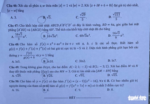Bài giải môn toán kỳ thi tốt nghiệp THPT năm 2021 - Ảnh 6. Bài giải môn toán kỳ thi tốt nghiệp THPT năm 2021 - Ảnh 6.