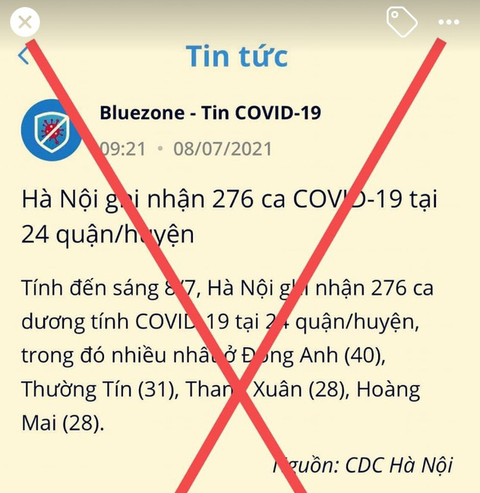 Bluezone đăng tin Hà Nội ghi nhận 276 ca COVID-19: Chưa chính xác - Ảnh 1. Bluezone đăng tin Hà Nội ghi nhận 276 ca COVID-19: Chưa chính xác - Ảnh 1.