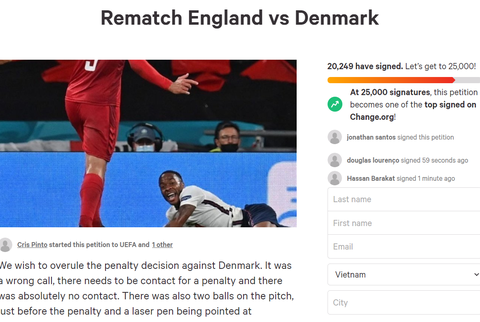 Hơn 20.000 người ký tên kiến nghị UEFA tổ chức đá lại trận Anh - Đan Mạch - Ảnh 1. Hơn 20.000 người ký tên kiến nghị UEFA tổ chức đá lại trận Anh - Đan Mạch - Ảnh 1.