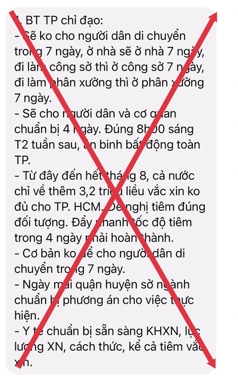 Ban chỉ đạo phòng, chống dịch TP.HCM bác thông tin không cho người dân di chuyển trong 7 ngày - Ảnh 1. Ban chỉ đạo phòng, chống dịch TP.HCM bác thông tin không cho người dân di chuyển trong 7 ngày - Ảnh 1.