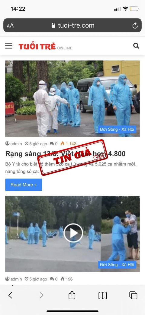 Trung tâm xử lý tin giả Việt Nam thông tin về website không phép, giả mạo báo Tuổi Trẻ Online - Ảnh 2. Trung tâm xử lý tin giả Việt Nam thông tin về website không phép, giả mạo báo Tuổi Trẻ Online - Ảnh 2.