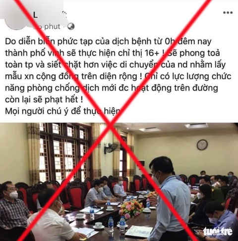 TP Vinh áp dụng chỉ thị 16+ từ sáng 20-8 là tin giả - Ảnh 1. TP Vinh áp dụng chỉ thị 16+ từ sáng 20-8 là tin giả - Ảnh 1.