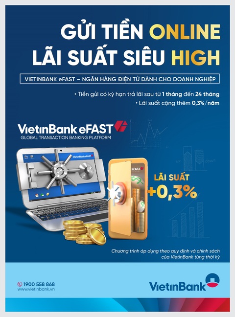 VietinBank cộng lãi suất tới 0,3% khi gửi tiết kiệm online - Ảnh 1. VietinBank cộng lãi suất tới 0,3% khi gửi tiết kiệm online - Ảnh 1.