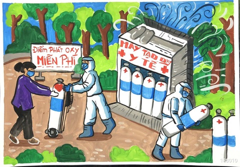 Tiếp bình oxy cho bệnh nhân, bếp yêu thương vào tranh của thiếu nhi - Ảnh 6. Tiếp bình oxy cho bệnh nhân, bếp yêu thương vào tranh của thiếu nhi - Ảnh 6.