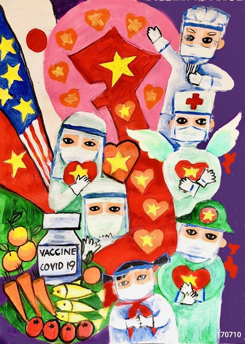 Tiếp bình oxy cho bệnh nhân, bếp yêu thương vào tranh của thiếu nhi - Ảnh 1. Tiếp bình oxy cho bệnh nhân, bếp yêu thương vào tranh của thiếu nhi - Ảnh 1.
