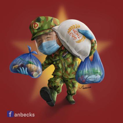 Dân mạng hí hoáy vẽ tranh các anh bộ đội vác rau củ đến từng nhà dân - Ảnh 1. Dân mạng hí hoáy vẽ tranh các anh bộ đội vác rau củ đến từng nhà dân - Ảnh 1.