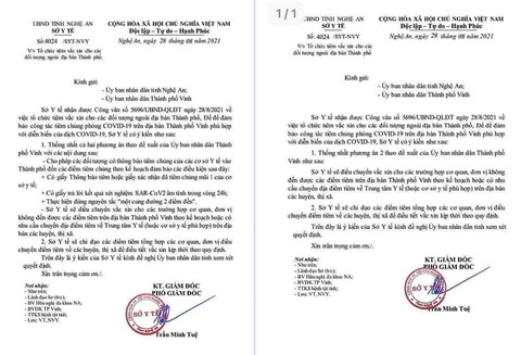 Một ngày Nghệ An ban hành 2 văn bản cùng số nhưng nội dung khác nhau về tiêm vắc xin - Ảnh 1. Một ngày Nghệ An ban hành 2 văn bản cùng số nhưng nội dung khác nhau về tiêm vắc xin - Ảnh 1.