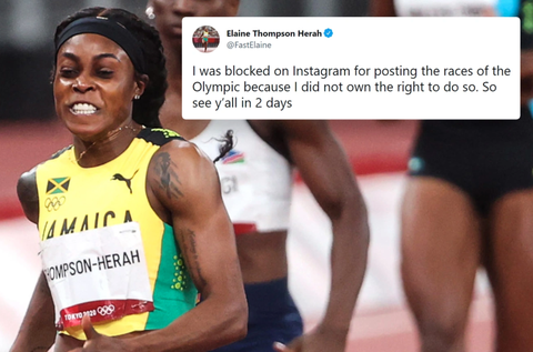 VĐV đoạt 2 HCV Olympic Thompson-Herah bị khóa Instagram vì vi phạm bản quyền Olympic - Ảnh 1. VĐV đoạt 2 HCV Olympic Thompson-Herah bị khóa Instagram vì vi phạm bản quyền Olympic - Ảnh 1.