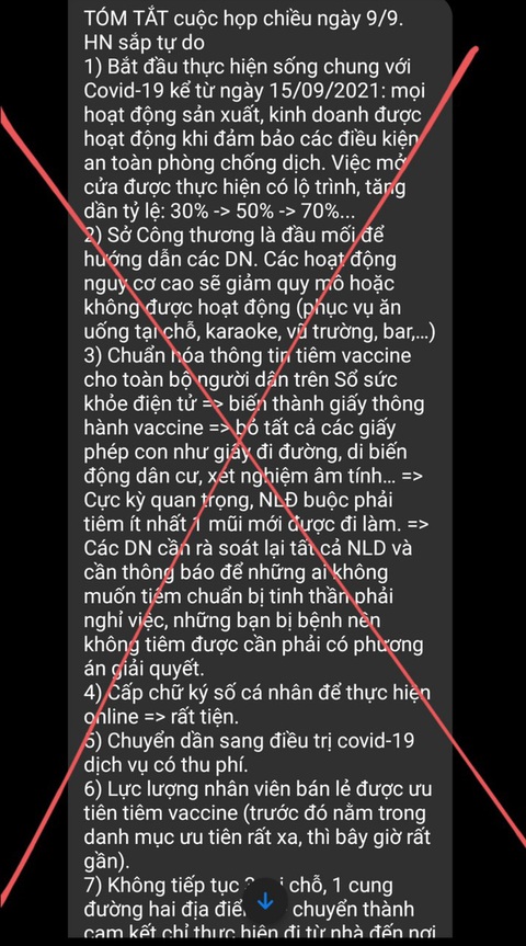 Hà Nội sống chung với COVID-19 kể từ ngày 15-9 là tin giả - Ảnh 1. Hà Nội sống chung với COVID-19 kể từ ngày 15-9 là tin giả - Ảnh 1.