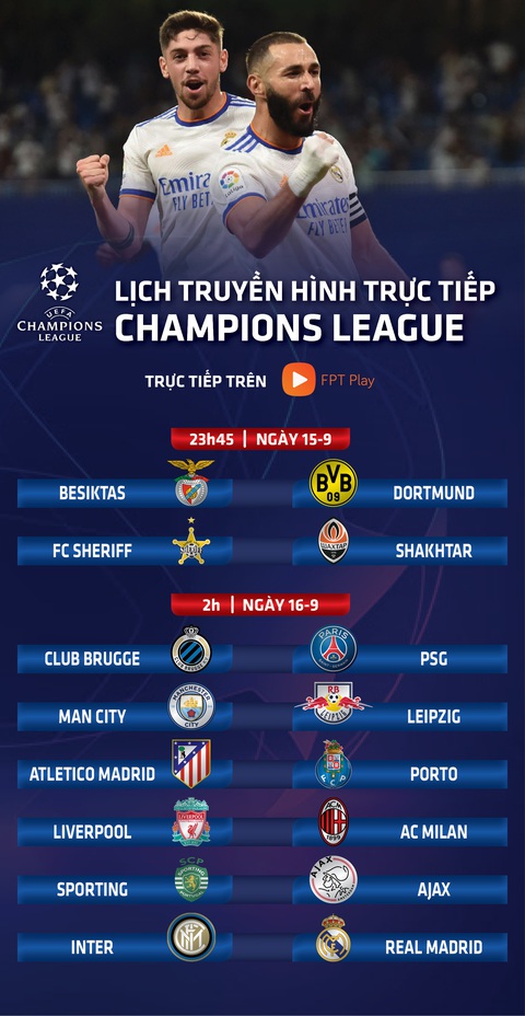 Lịch trực tiếp Champions League 16-9: Dậy sóng với 3 trận đấu hay - Ảnh 1. Lịch trực tiếp Champions League 16-9: Dậy sóng với 3 trận đấu hay - Ảnh 1.