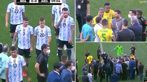 Đá 7 phút, Messi và cầu thủ Argentina ngừng thi đấu để phản đối cảnh sát Brazil - Ảnh 1. Đá 7 phút, Messi và cầu thủ Argentina ngừng thi đấu để phản đối cảnh sát Brazil - Ảnh 1.